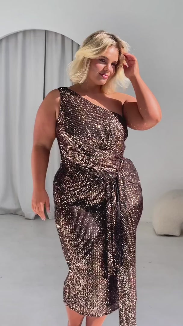 Alejandro Sequin Midi Dress - Bronze Black