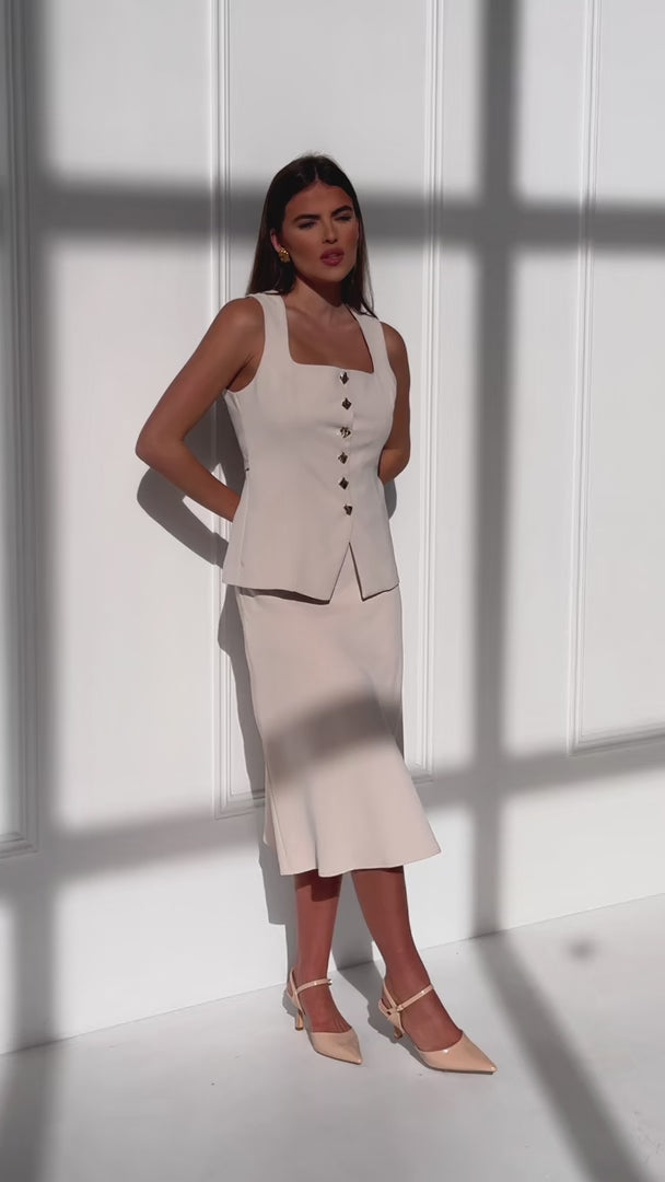 Inez Midi Skirt - Beige