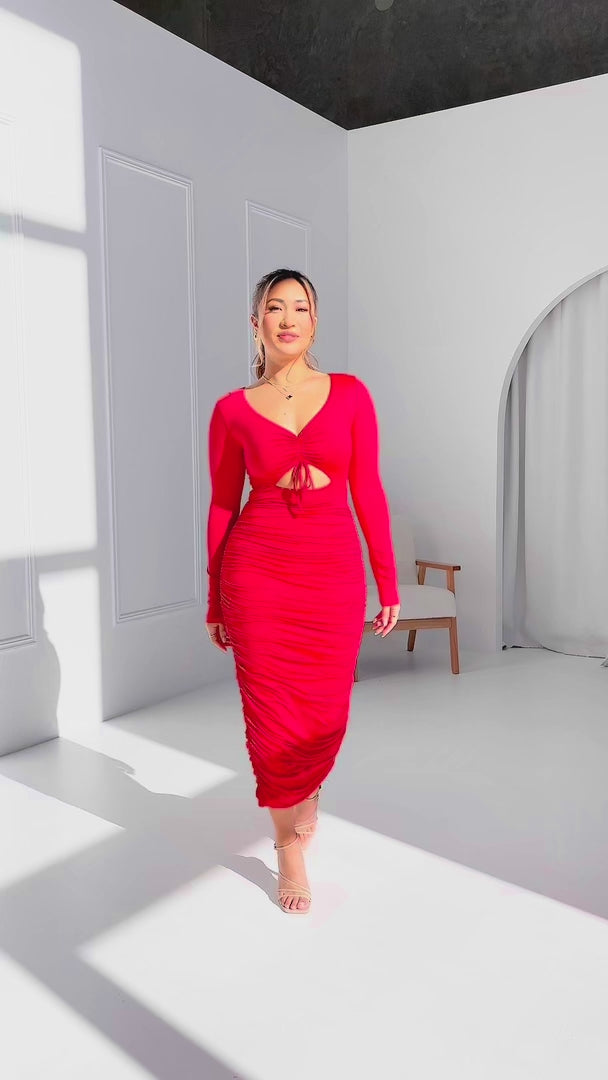 Frankie Long Sleeve Midi Dress - Lipstick Red