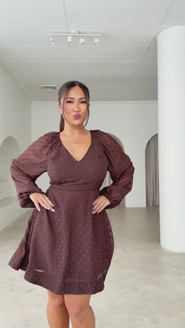 Sabra Mini Dress - Chocolate Brown Texture