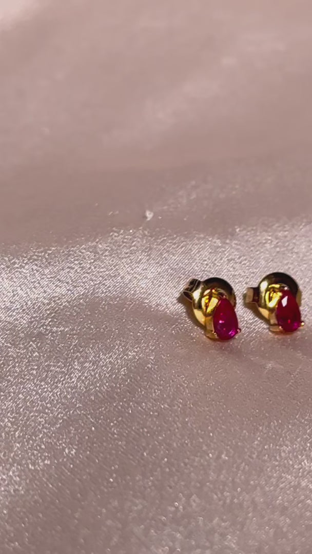 Arden Dainty Stud Earrings - Magenta Ruby Teardrop