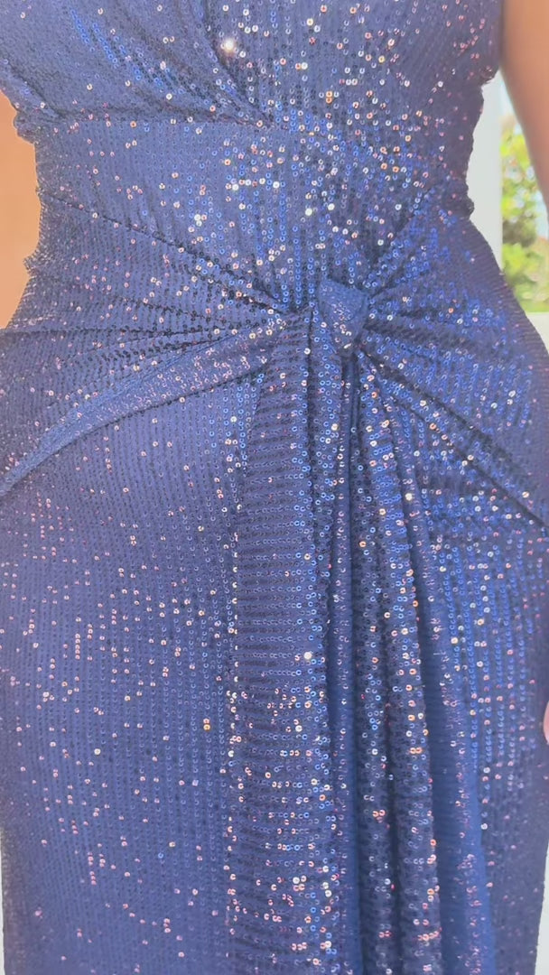 Alejandro Sequin Midi Dress - Navy Pink