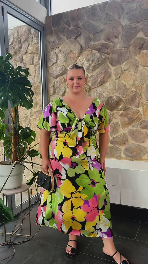 Roza Short Sleeve Maxi Dress - Green Multi Floral