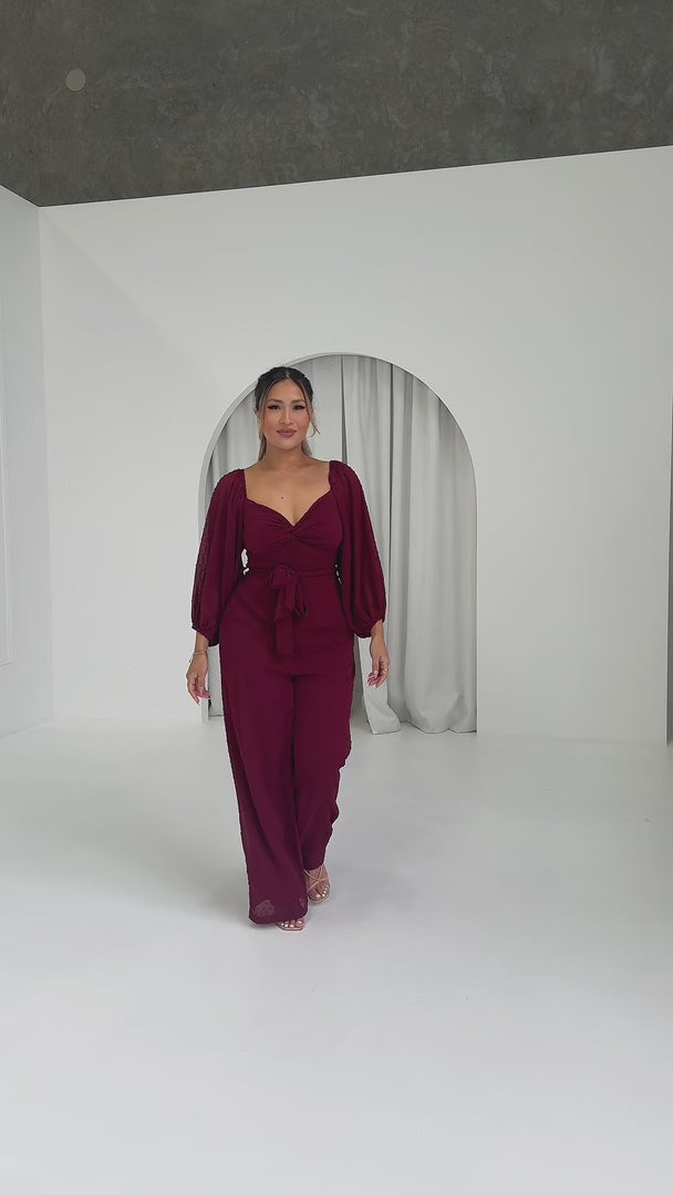 Harry Wide Leg Jumpsuit - Wine Texture
