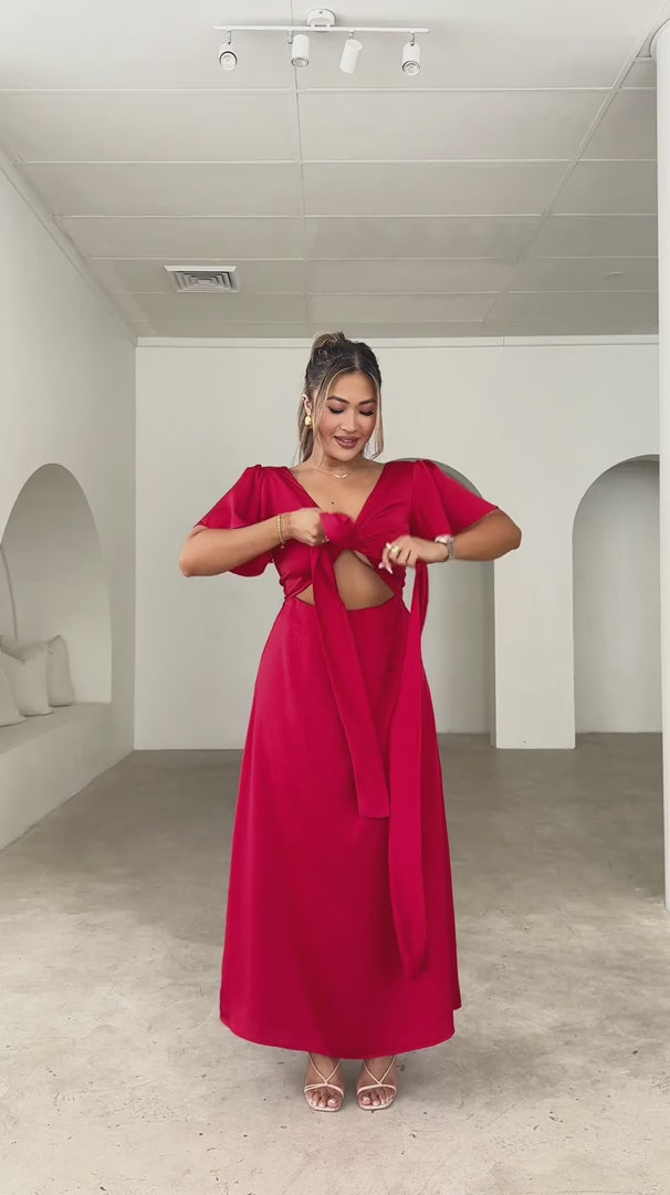 Roza Short Sleeve Maxi Dress - Red