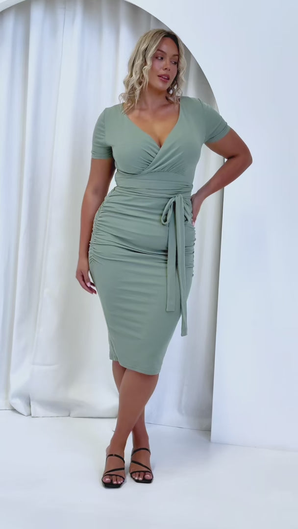 Aston Short Sleeve Midi Dress - Mid Sage