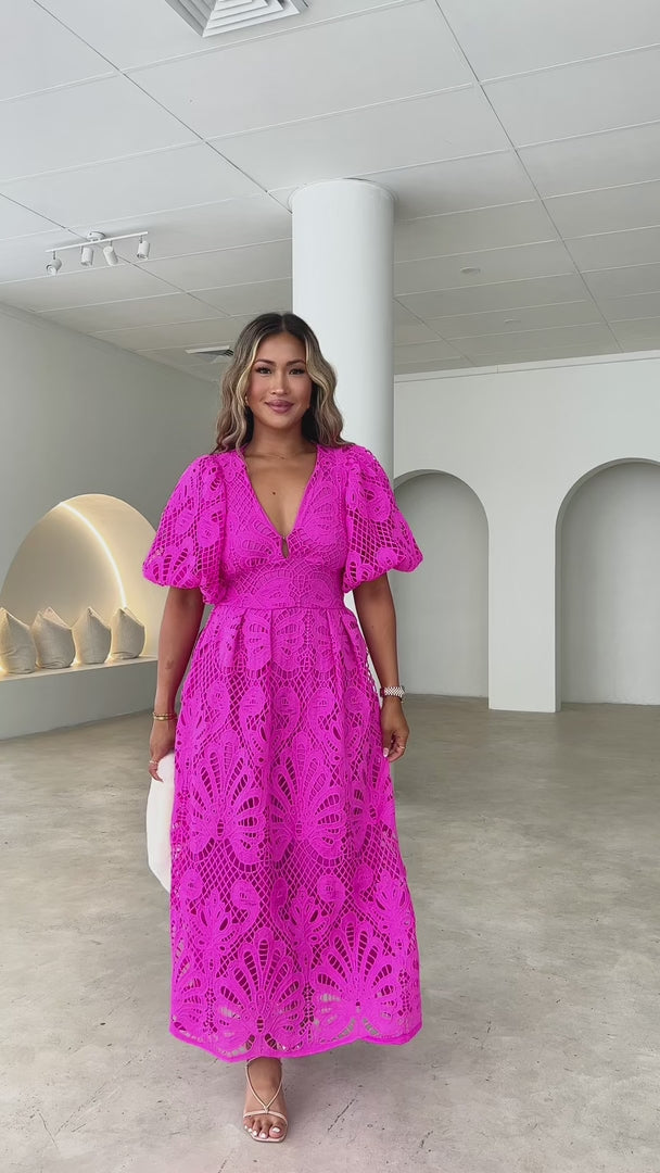 Hazelle Lace Maxi Dress - Hot Pink