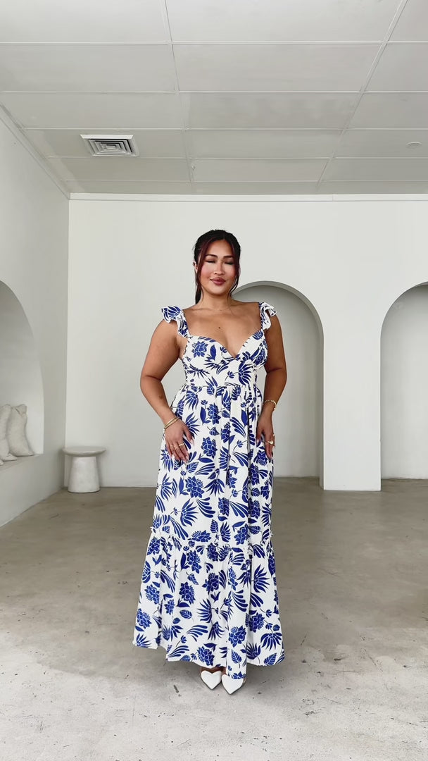 Kai Maxi Dress - White Blue Floral