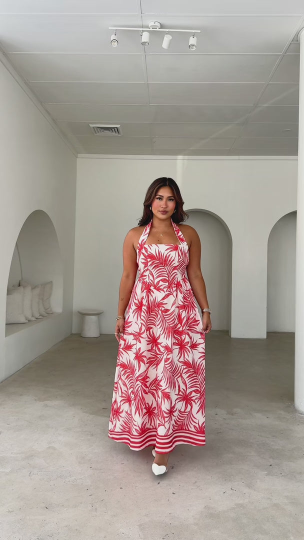 Lyra Maxi Dress - Orange Leaf Print