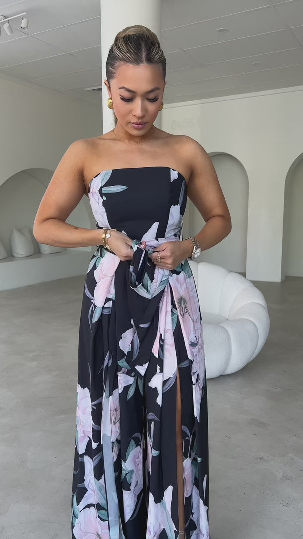 Lagoon Split Detail Jumpsuit - Black Floral