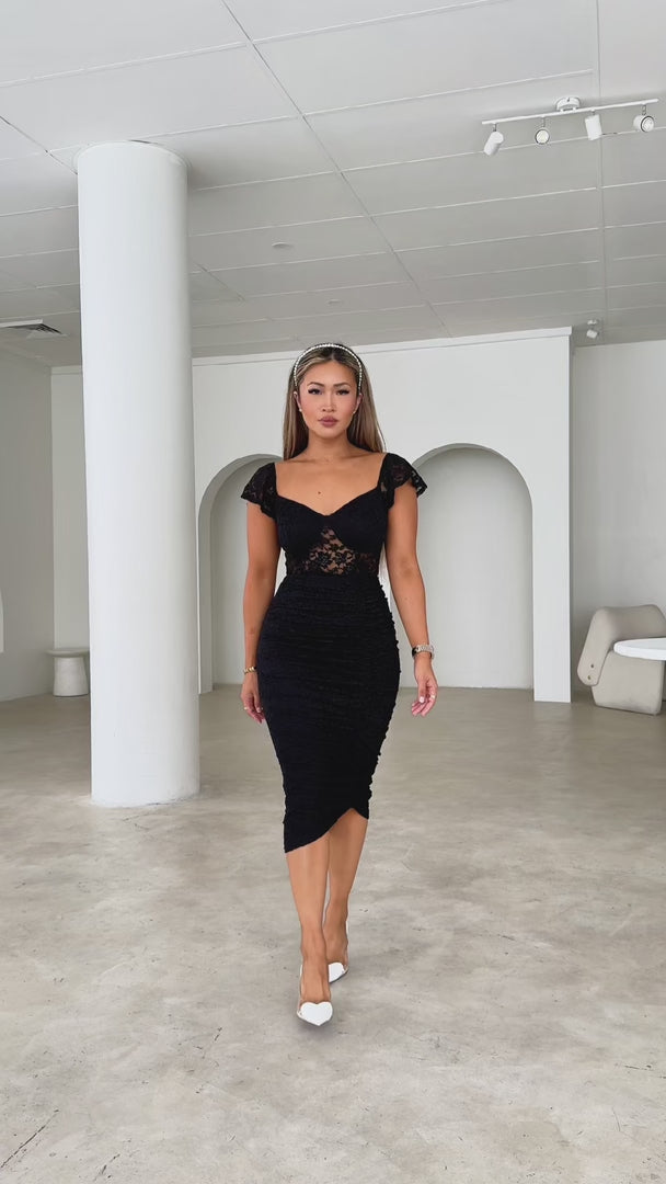 Mirae Lace Midi Dress - Black