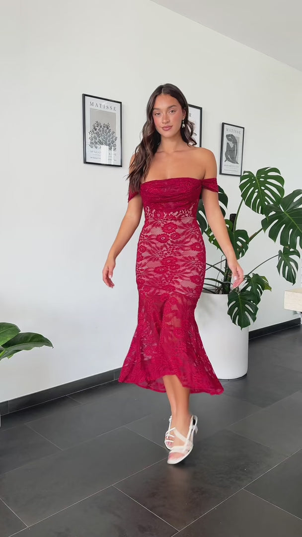 Soriella Lace Maxi Dress - Wine