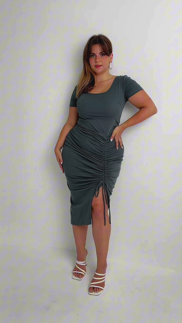 Quinnie Short Sleeve Midi Dress - Dark Sage