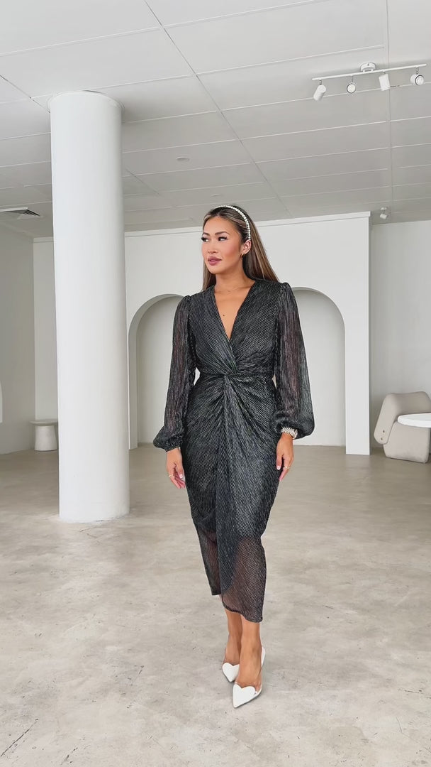 Montell Midi Dress - Silver Black Metallic