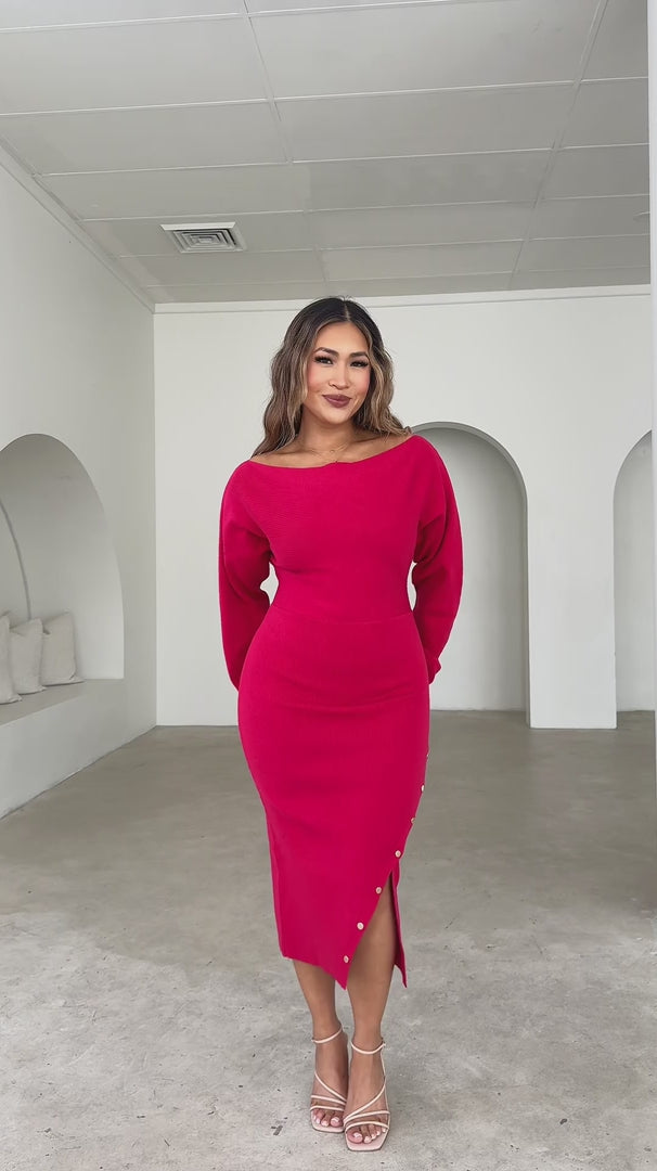 Pierre Knit Midi Dress - Lipstick Red