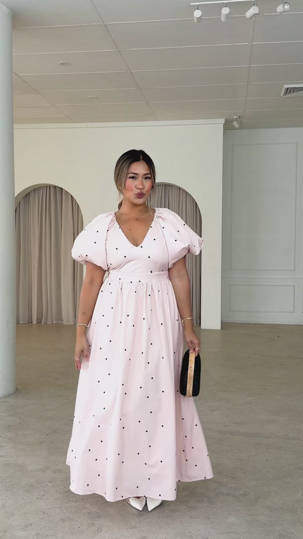 Georgie Maxi Dress - Champagne Black Polka Dot