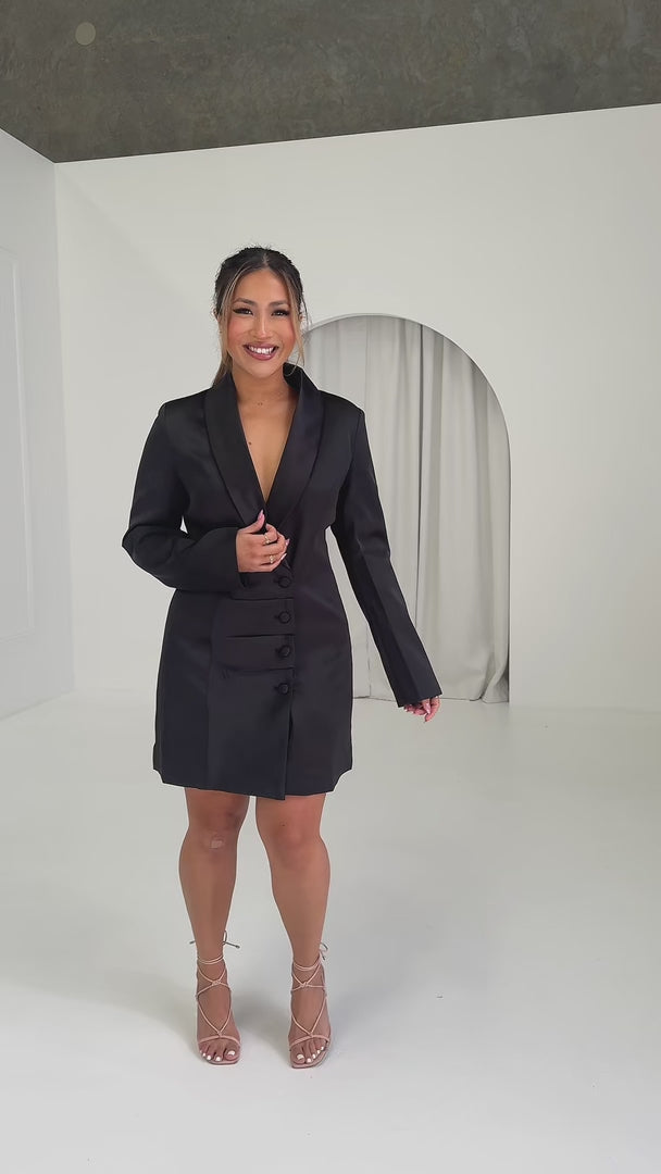 Jude Satin Blazer Mini Dress - Black