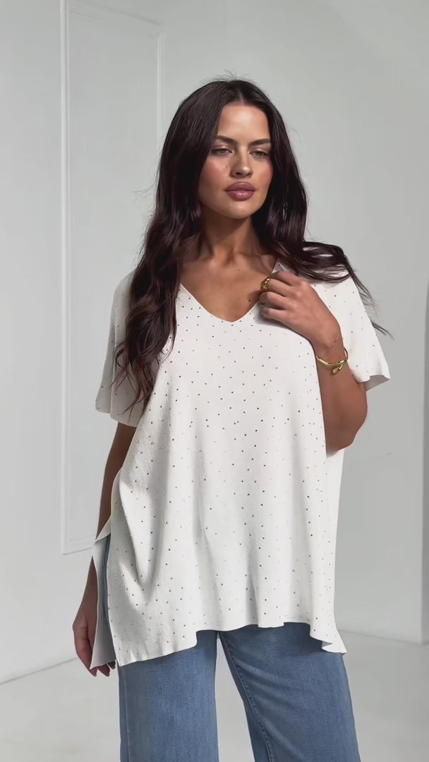Evianna Diamante Knit Top - White