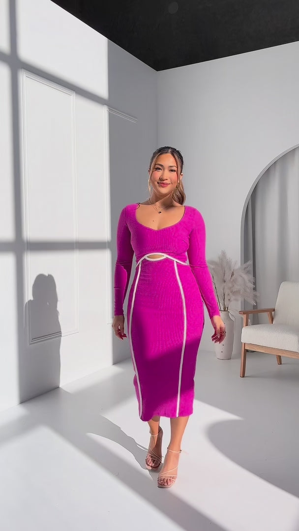 Dylan Midi Dress - Purple Plum White