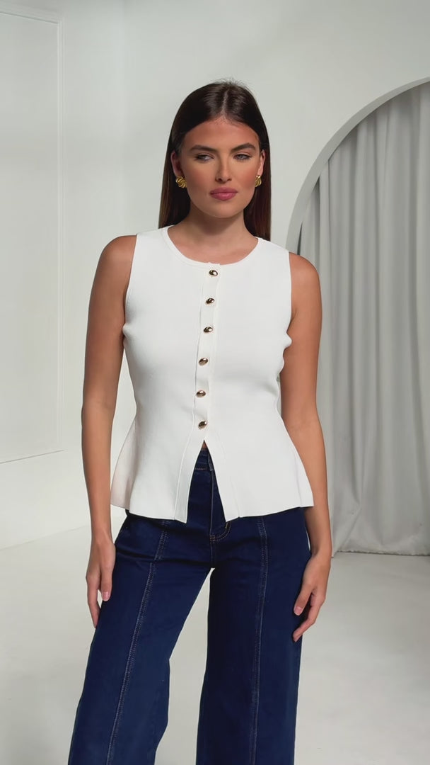 Reuben Knit Vest Top - White Cream