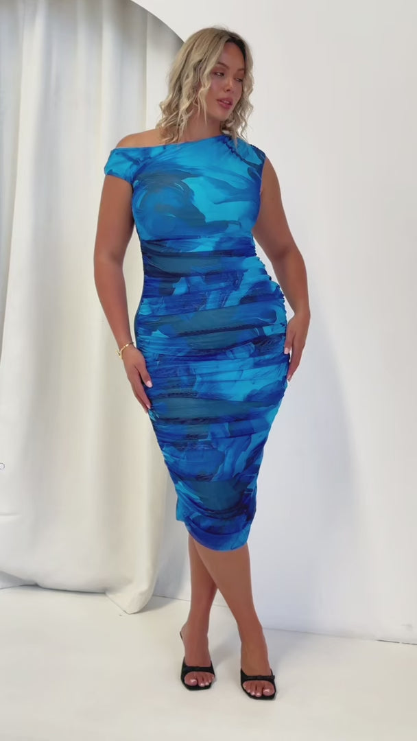 Suki Mesh Midi Dress - Cobalt Blue Floral