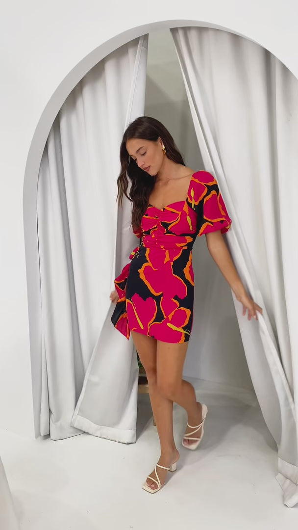 Zuri Mini Dress - Black Pink Floral
