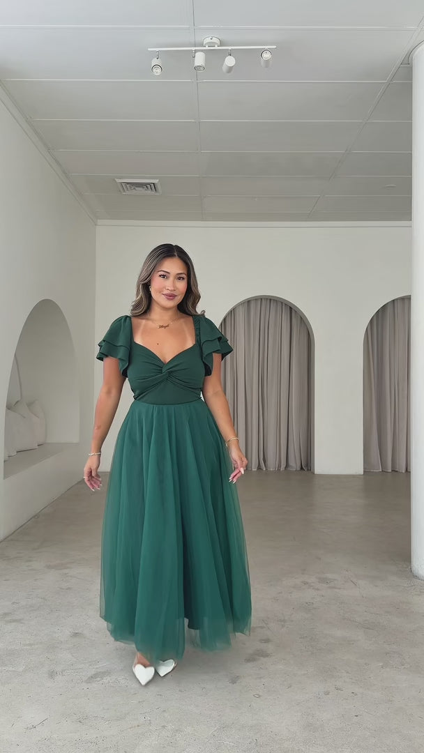 Adella Tulle Maxi Dress - Emerald Green