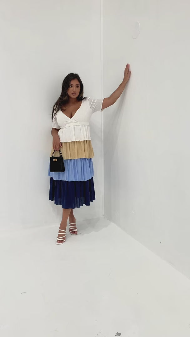 Judi Short Sleeve Midi Dress - Navy Multi Block