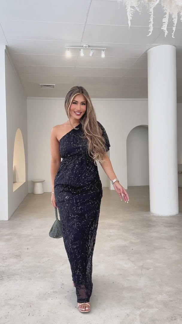 Tallulah Sequin Maxi Dress - Black