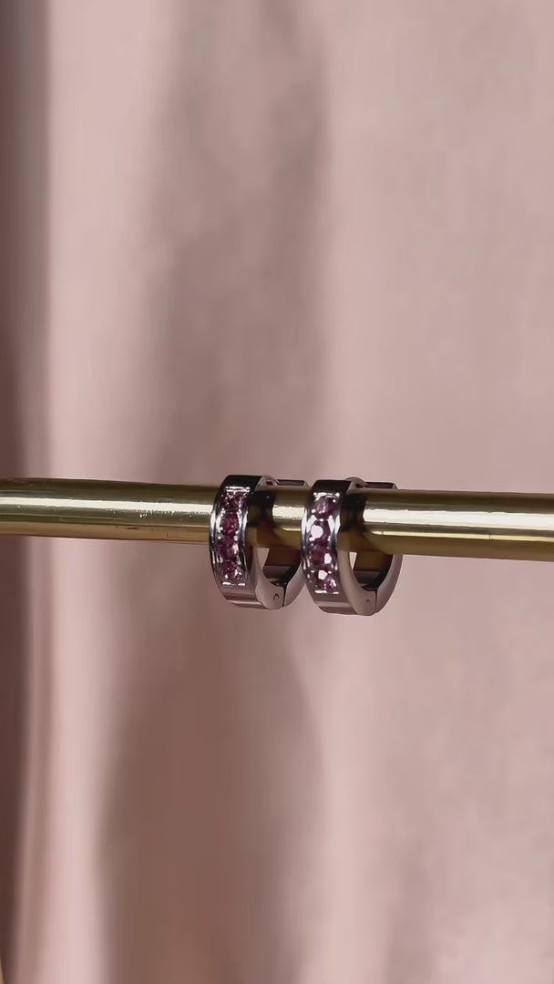 Vianna Hoop Earrings - Silver Pink Diamante