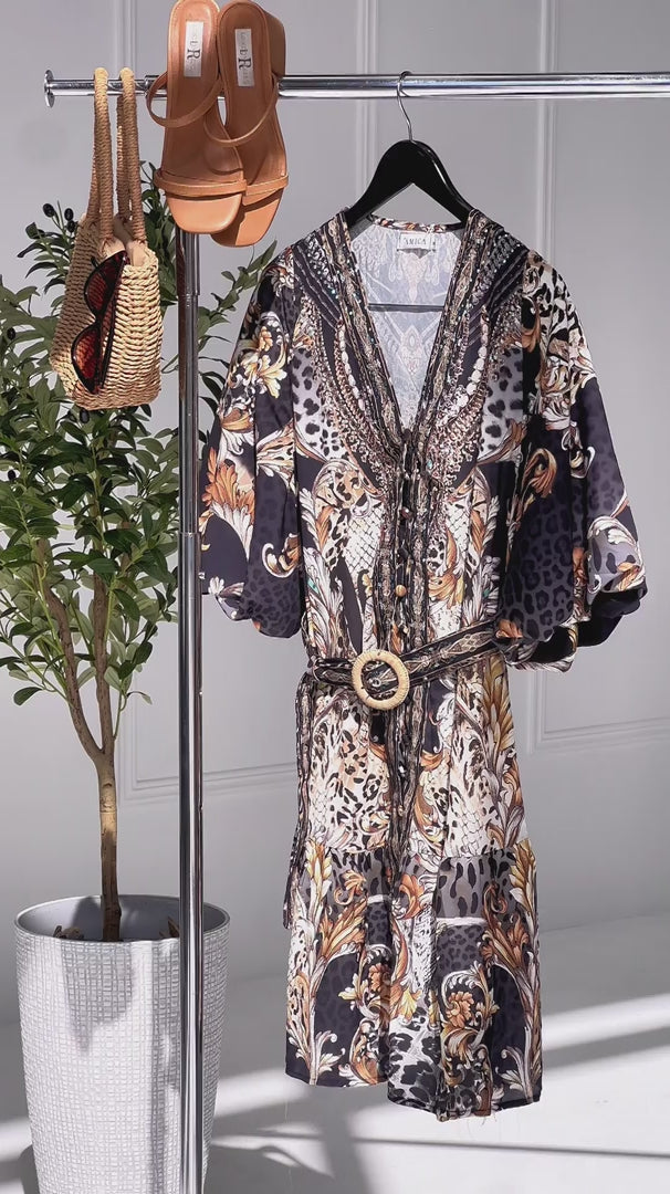 Gemini Gem Embellished Dress - Black Print