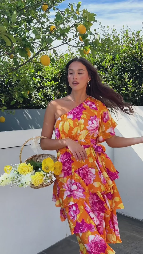 Mikko Midi Dress - Orange Pink Floral