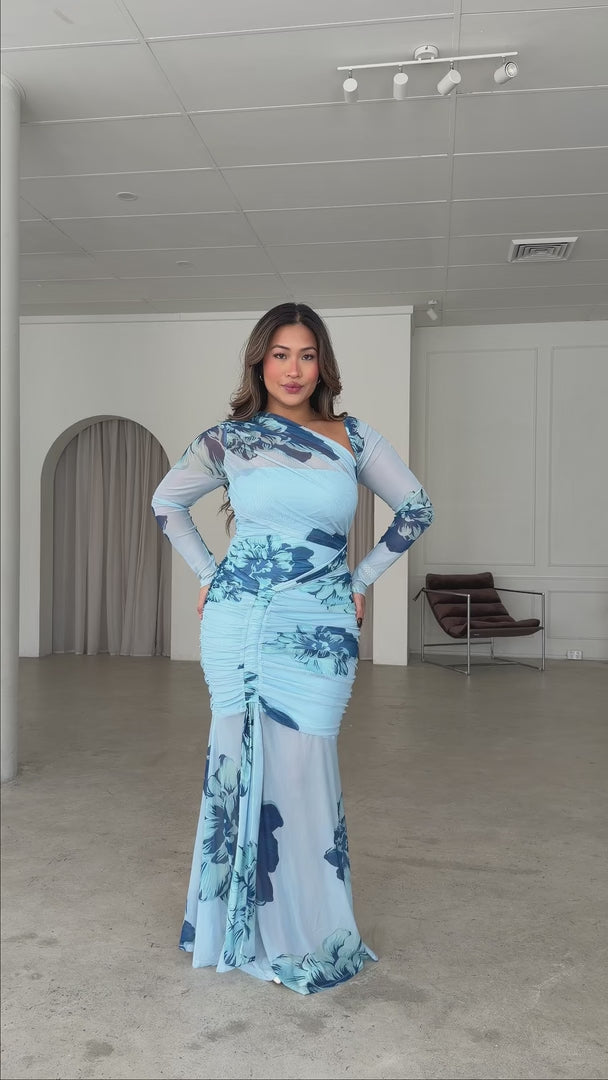 Azzura Mesh Maxi Dress - Blue Floral