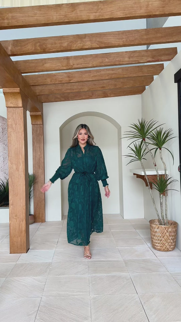 Paula Maxi Dress - Green Emerald Floral Texture