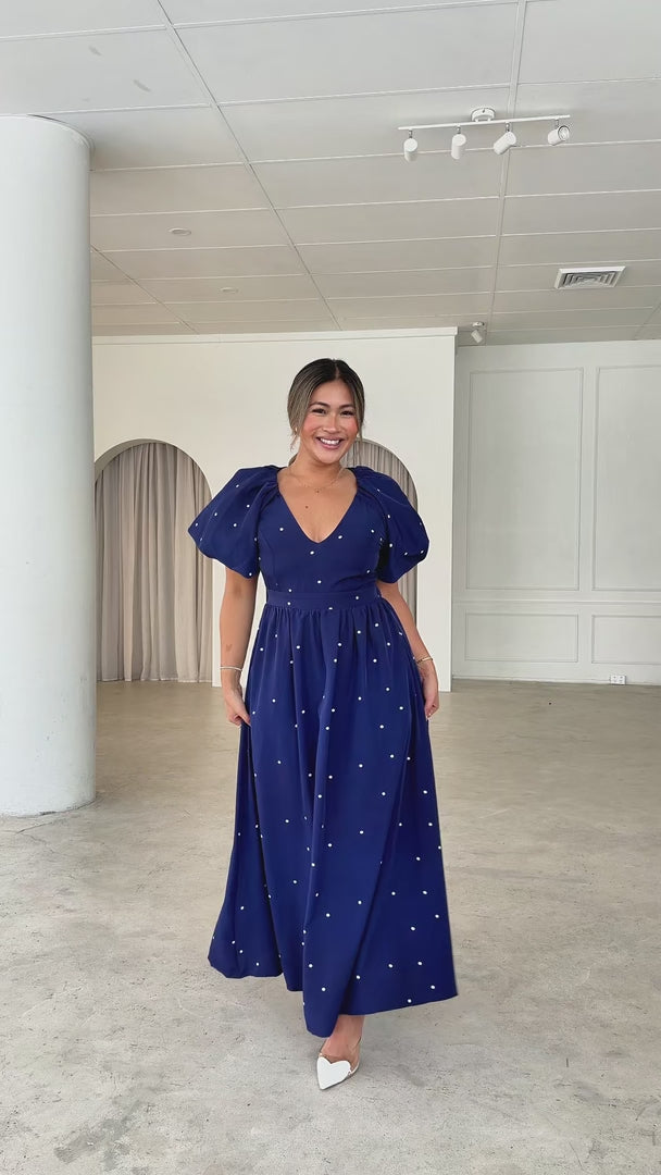 Georgie Maxi Dress - Navy White Polka Dot