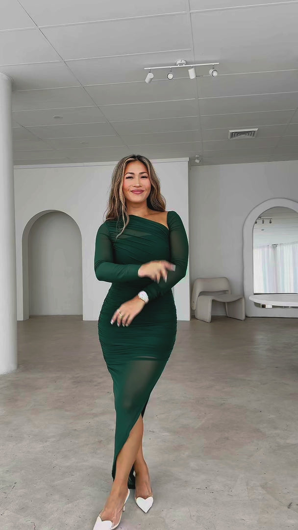 Batalon Mesh Maxi Dress - Forest Green