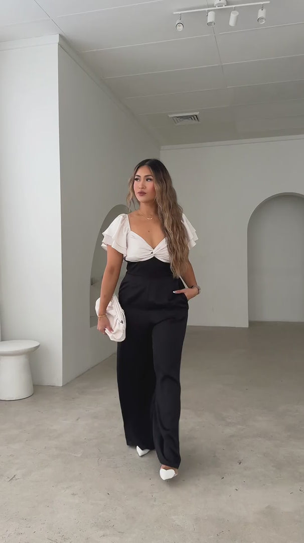 Harley Wide Leg Jumpsuit - Bone Black