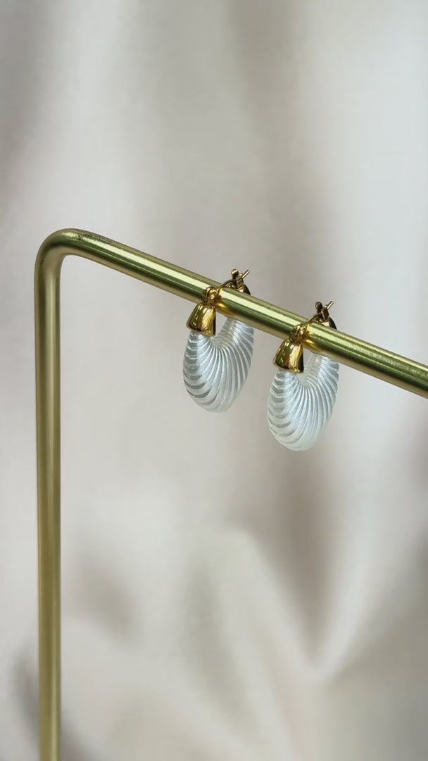 Kadie Hoop Earrings - Gold White Ribbed