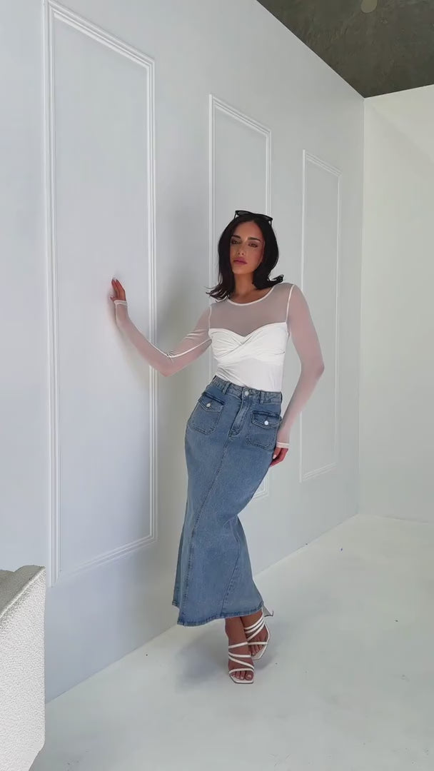 Sarika Denim Maxi Skirt - Light Blue