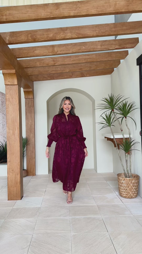 Paula Maxi Dress - Wine Floral Texture