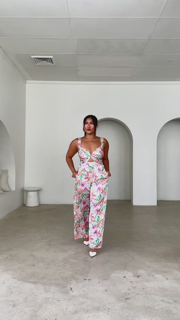 Better Days Wide Leg Jumpsuit - White Multi Floral