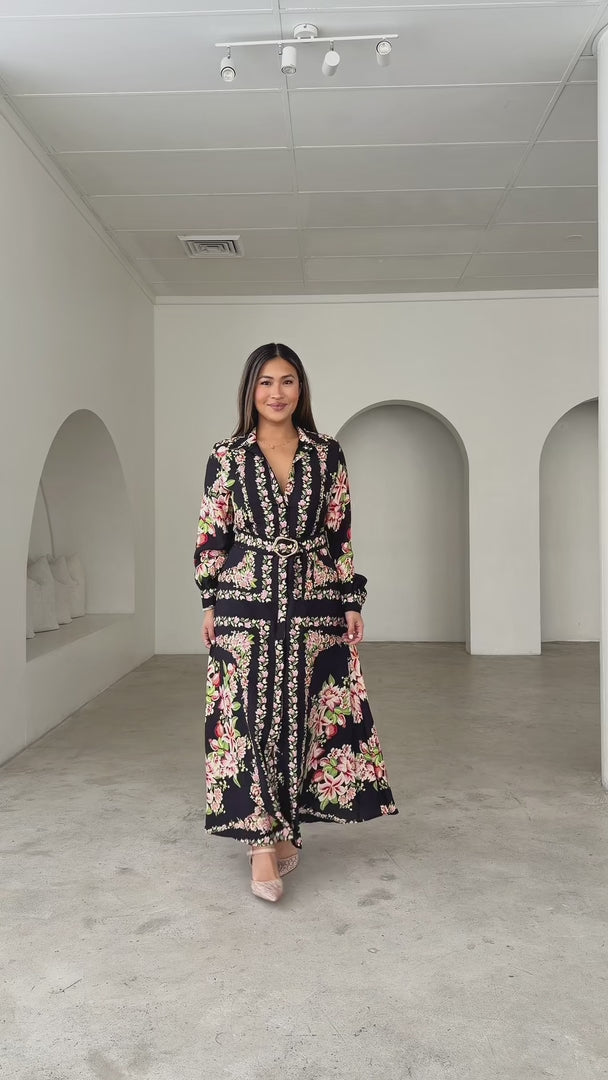 Pomona Long Sleeve Maxi Dress - Black Multi Floral