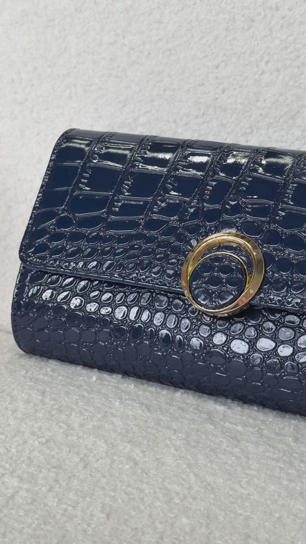 Gretta Croc Texture Clutch Bag - Blue Navy