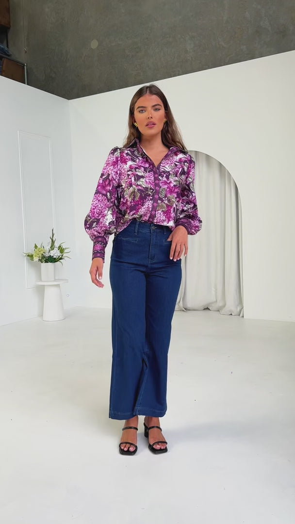 Brooks Shirt Blouse - Purple Floral