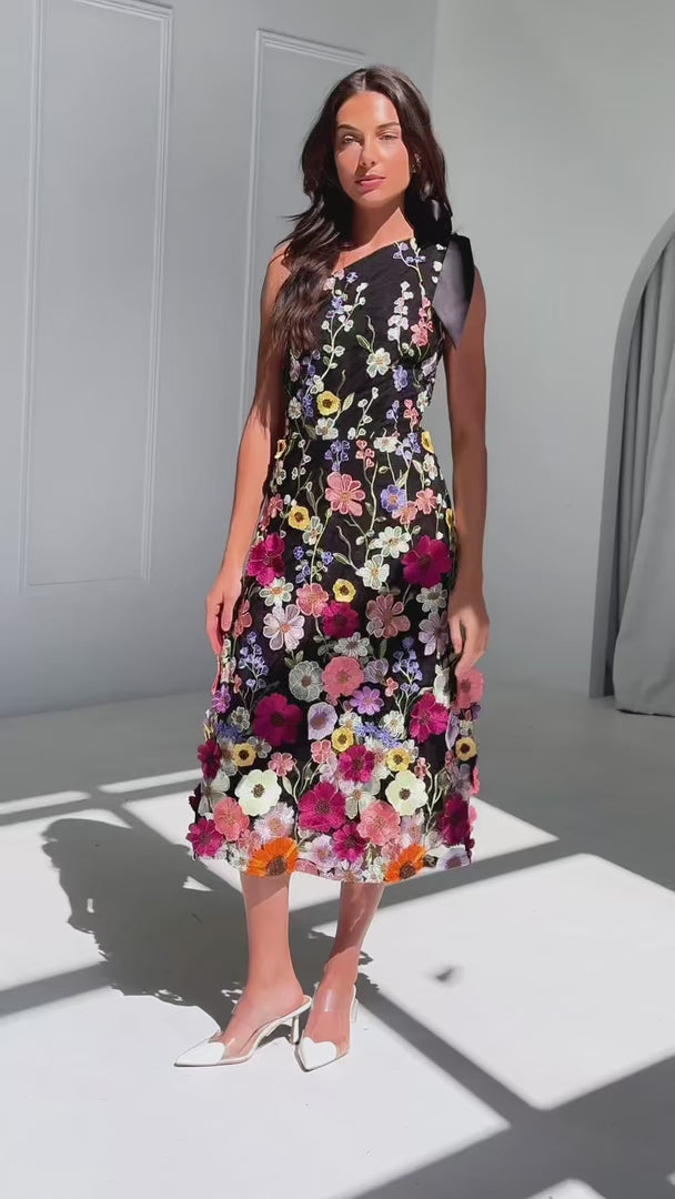 Poppy Midi Dress - Black Multi Floral