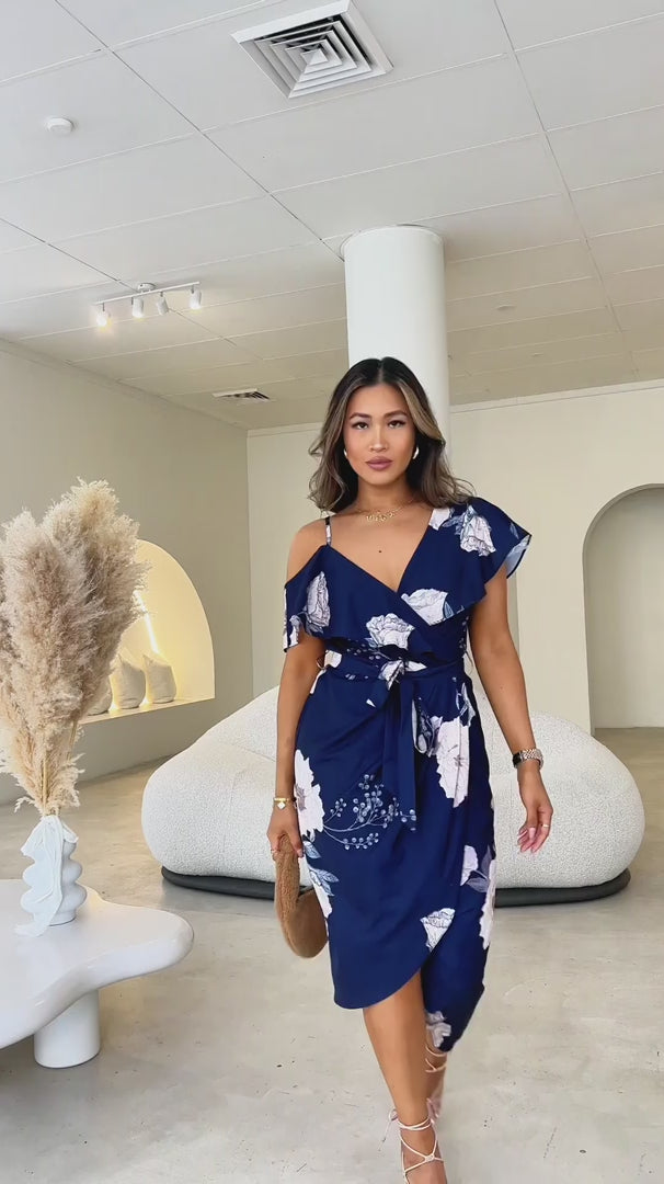 Portia Midi Dress - Navy Floral