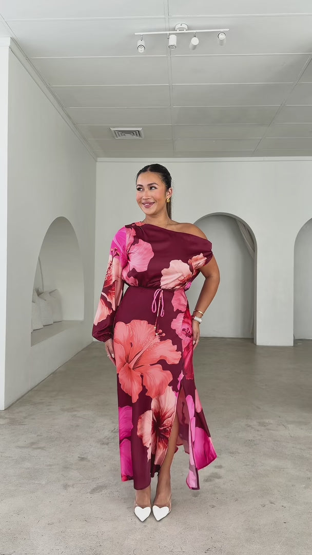 Martisha Long Sleeve Maxi Dress - Merlot Wine Floral