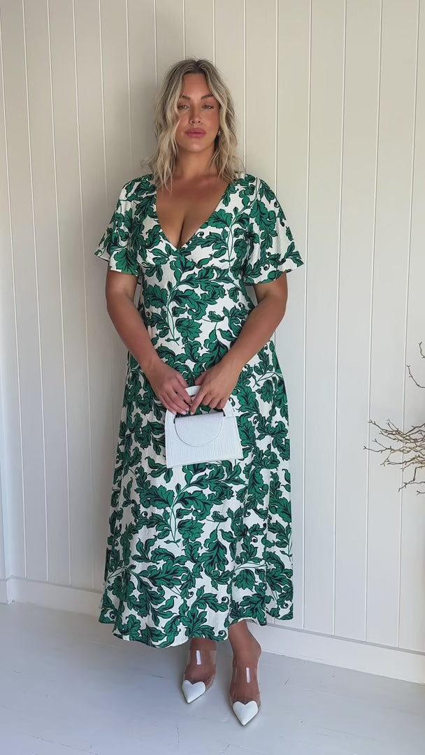 Bianco Maxi Dress - Cream Green Leaf