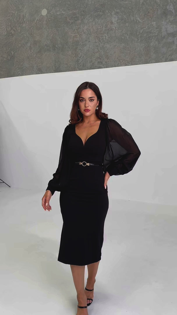 Tammy Long Sleeve Midi Dress - Black
