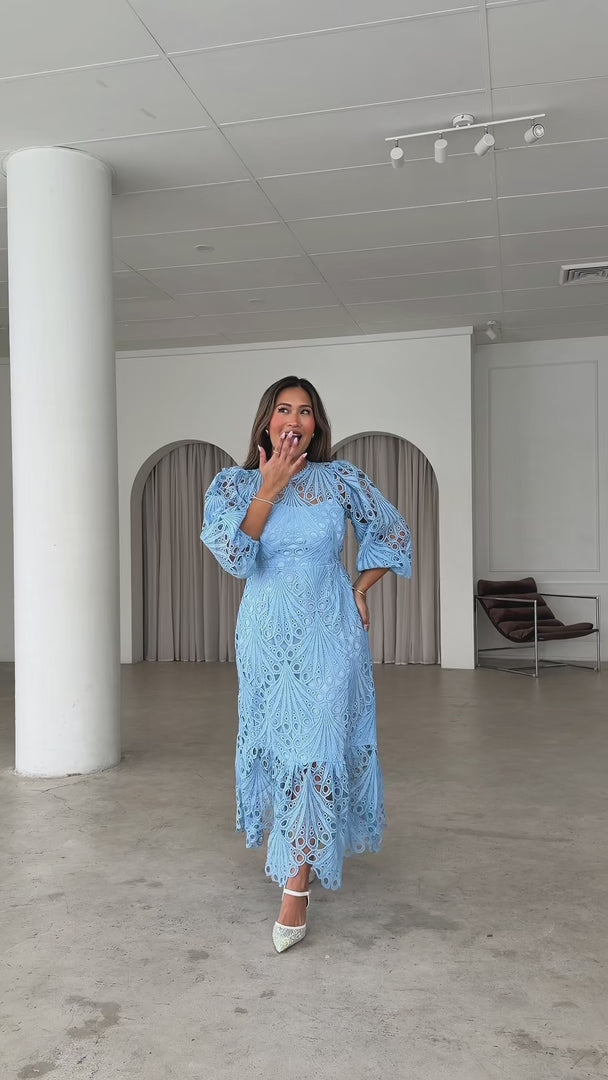Fayette Lace Midi Dress - Light Blue